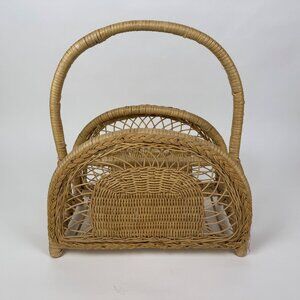 Natural Woven Wicker Rattan Boho Magazine Rack Holder Storage